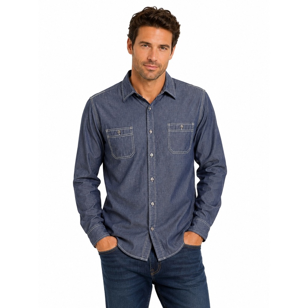 Weatherproof Vintage Blue Button Front Cotton Shirt XXL Americana Rugged Outdoor